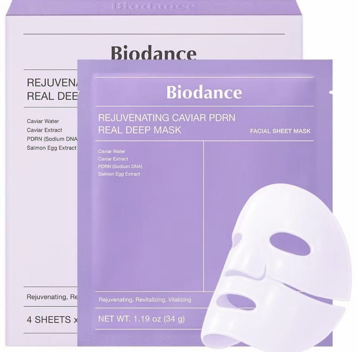 Biodance - lot de 4 masques Caviar PDRN REJUVENATING - Real Deep MASK - pour une peau rajeunie et hydratée