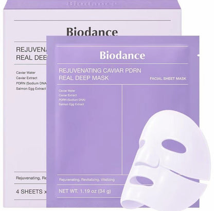 Biodance - lot de 4 masques Caviar PDRN REJUVENATING - Real Deep MASK - pour une peau rajeunie et hydratée