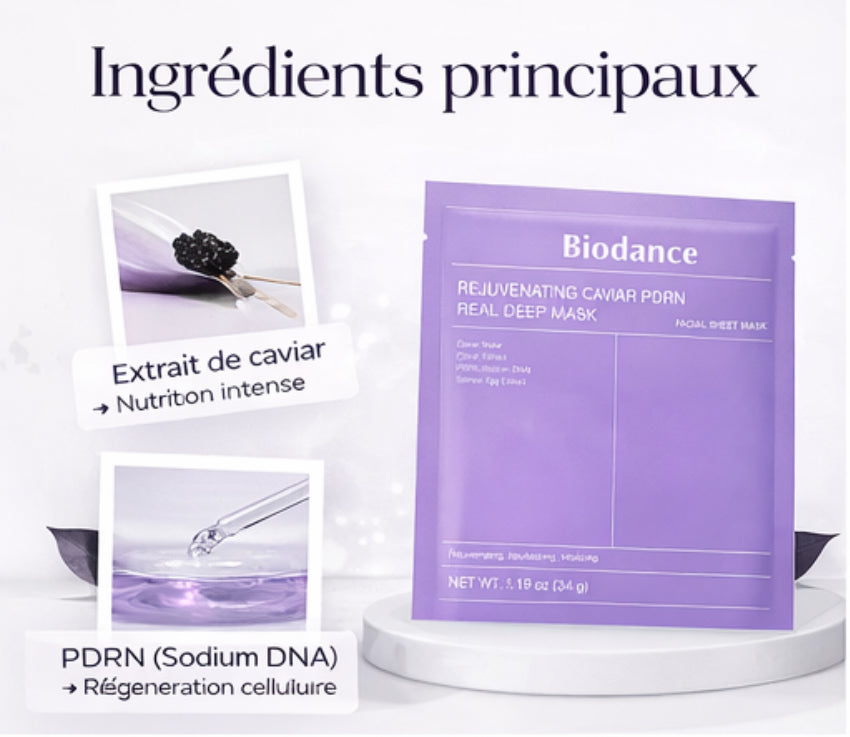 Biodance - lot de 4 masques Caviar PDRN REJUVENATING - Real Deep MASK - pour une peau rajeunie et hydratée