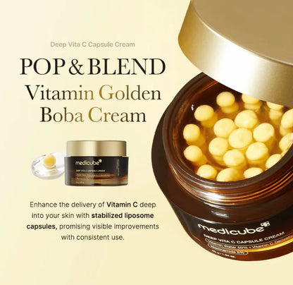 Crème Capsules à la vitamine C - Capsules de vitamines - Teint terne et irrégulier pour une peau glowy -Crème Boba Gold - 55g