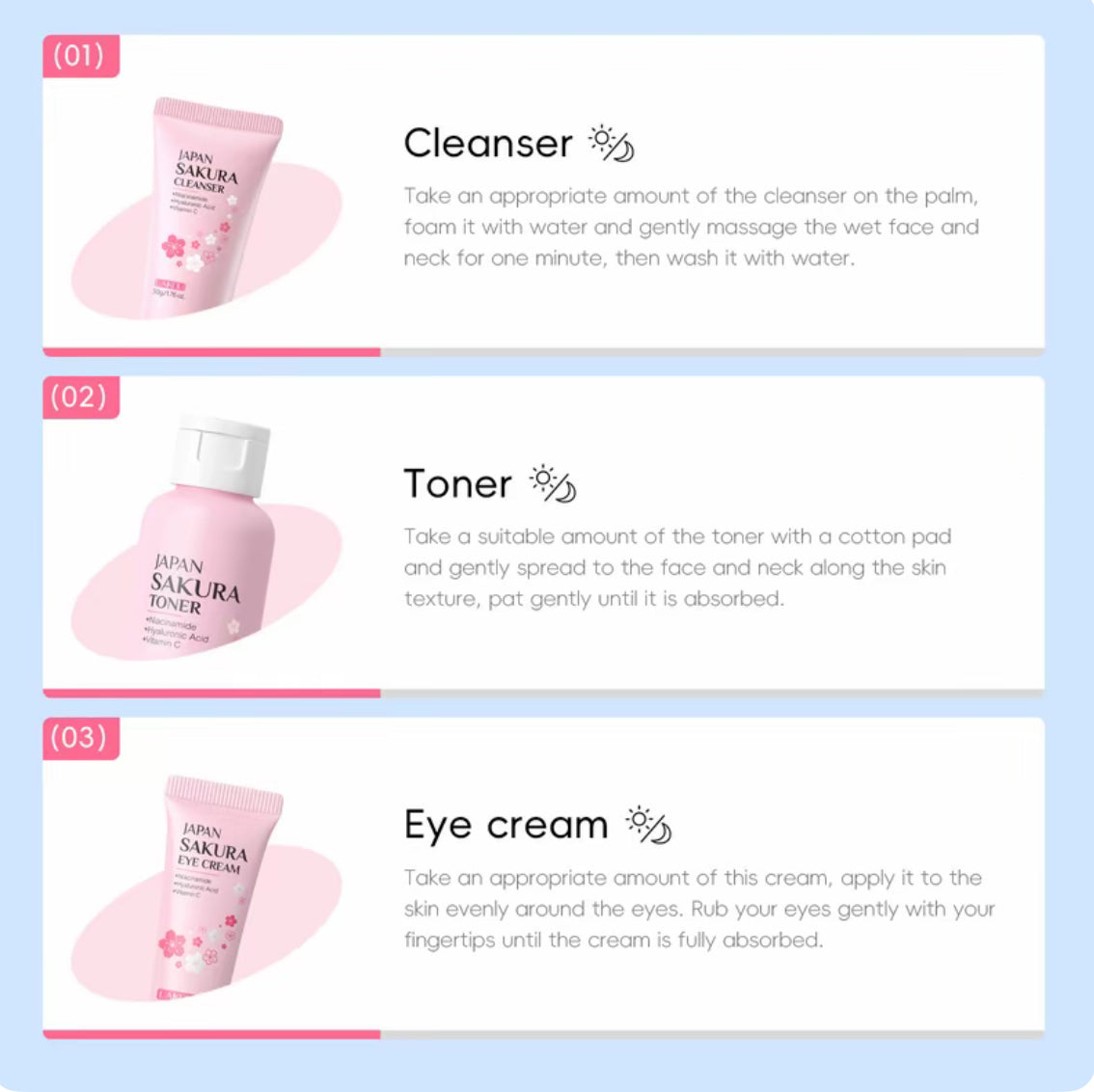Coffret de soins complet Laikou Japan Sakura - Skincare set - 6 pièces- Nettoyant, Tonique, Serum, contour des yeux, crème essence - atténue les tâches brunes - jolie boîte cadeau incluse