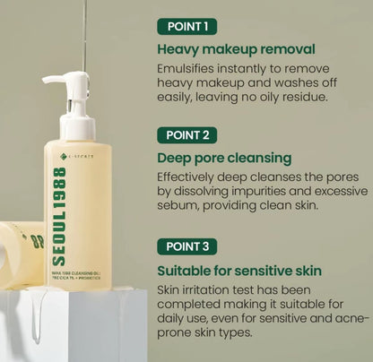 K-secret - SEOUL 1988 Cleansing Oil Pine Cica 1% + Probiotics 200ml - huile nettoyante