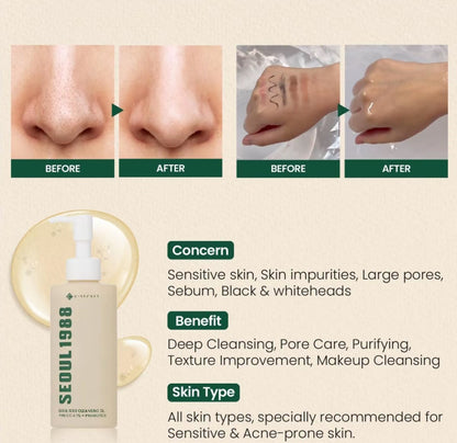 K-secret - SEOUL 1988 Cleansing Oil Pine Cica 1% + Probiotics 200ml - huile nettoyante